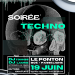 Affiche annonçant une soirée techno électro pour les internes du 47
